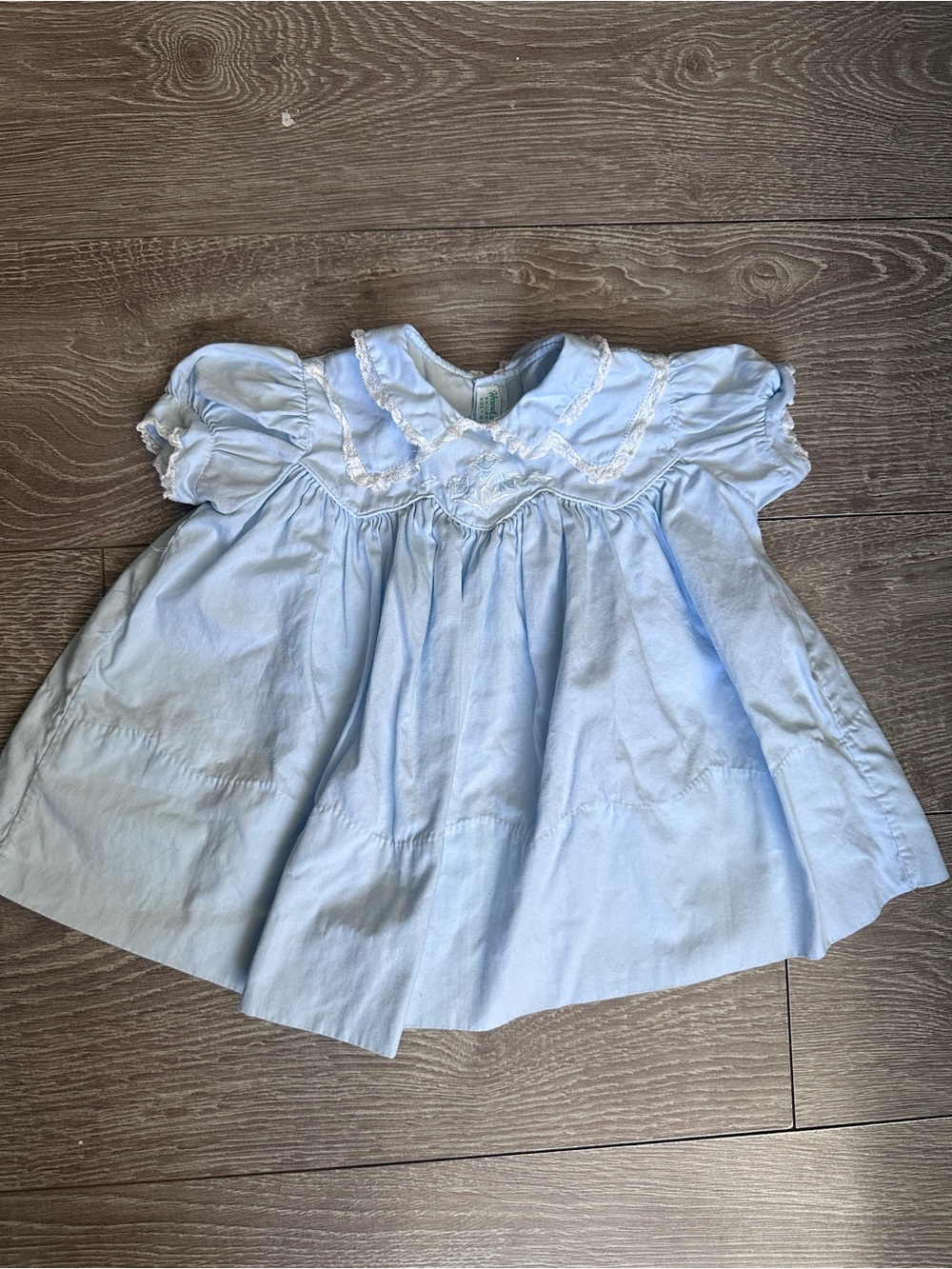Vintage Light Blue Smocked Collar Casual Baby Dress